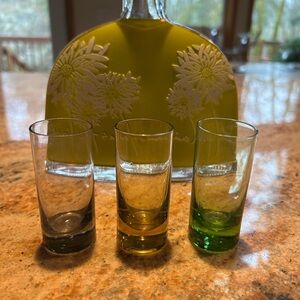Hand Blown Mexican Glass Tequila shot glasses 3”. Violet Amber Green Set of 3.